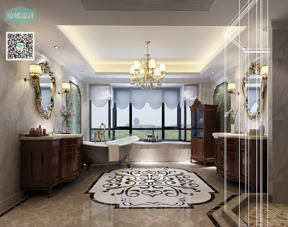 400㎡美式四口之家装好了，连卫生间都是一道风景！